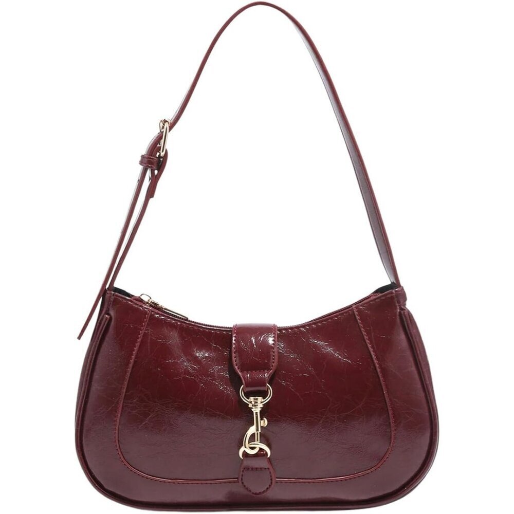 Women’s Burgundy Retro Vintage Hobo Bag | Elegant Underarm Purse & Shoulder Bag